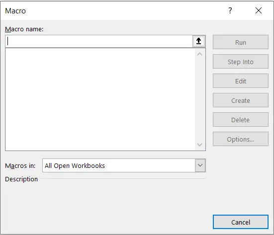Excel Shortcut Open Macro Dialogue Box