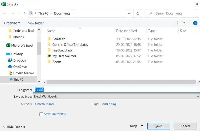 Excel Shortcut Save as