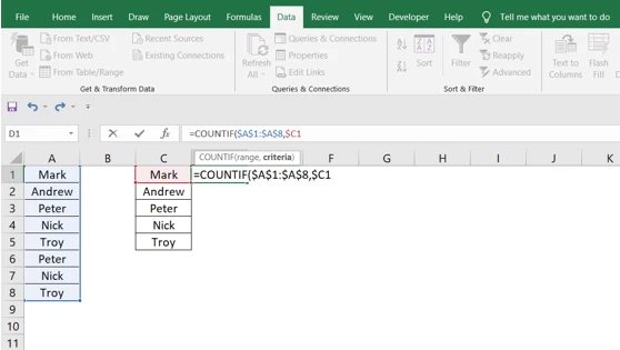 Countif Formula to Find Duplicates in Excel