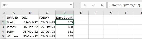 Datedif Function