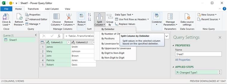 Power Query Split Column